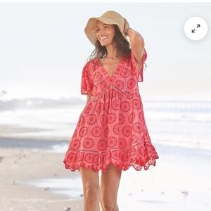 Sundance Daysong Eyelet Coverup Coral Women's Swim  Dress PXS Petite